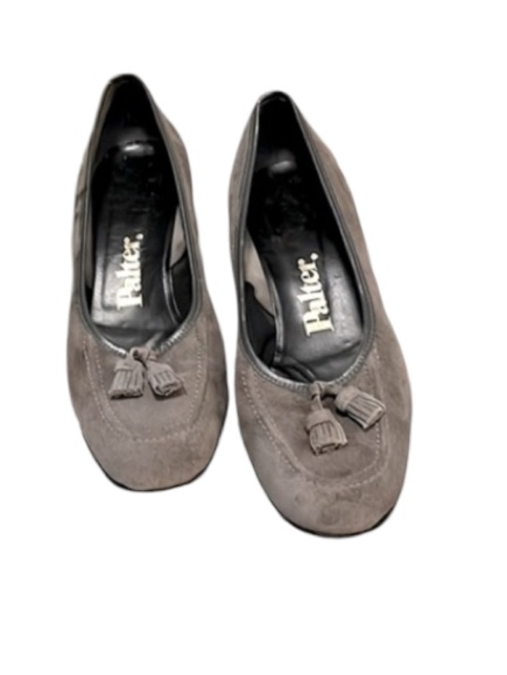 Palter Women’s Vintage Neutral Gray Suede Tassel Slip On Heeled Loafers 8.5